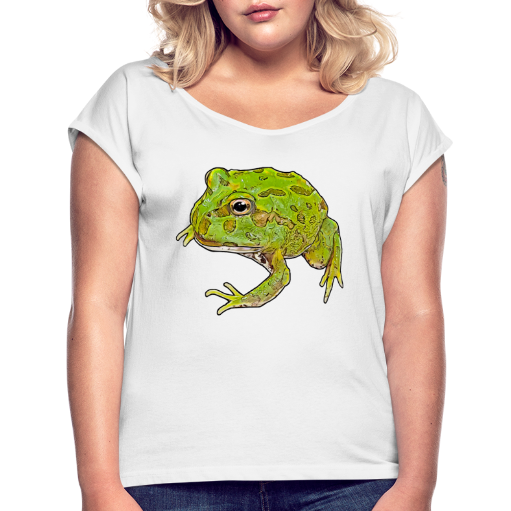 Frauen T-Shirt mit gerollten Ärmeln Ceratophrys cranwelli Peppermint Blue - weiß