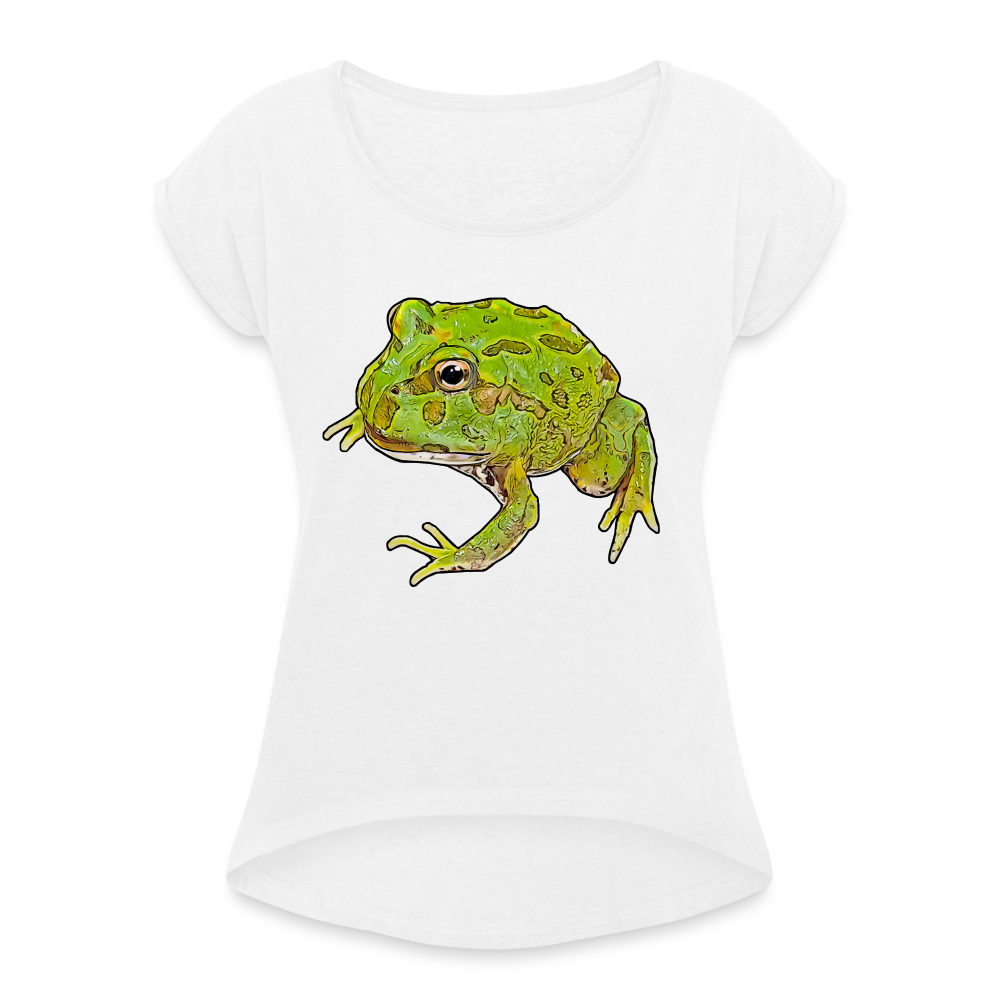 Frauen T-Shirt mit gerollten Ärmeln Ceratophrys cranwelli Peppermint Blue - weiß