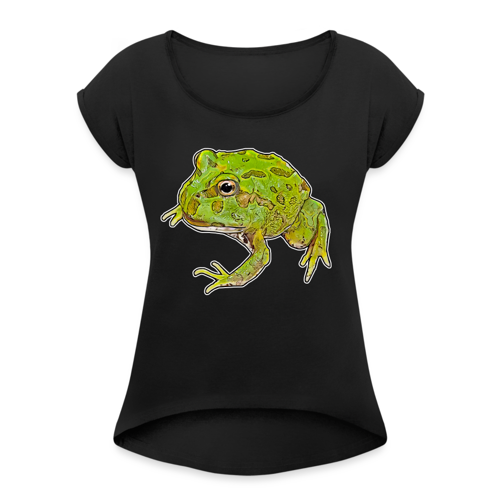 Frauen T-Shirt mit gerollten Ärmeln Ceratophrys cranwelli Peppermint Blue - Schwarz