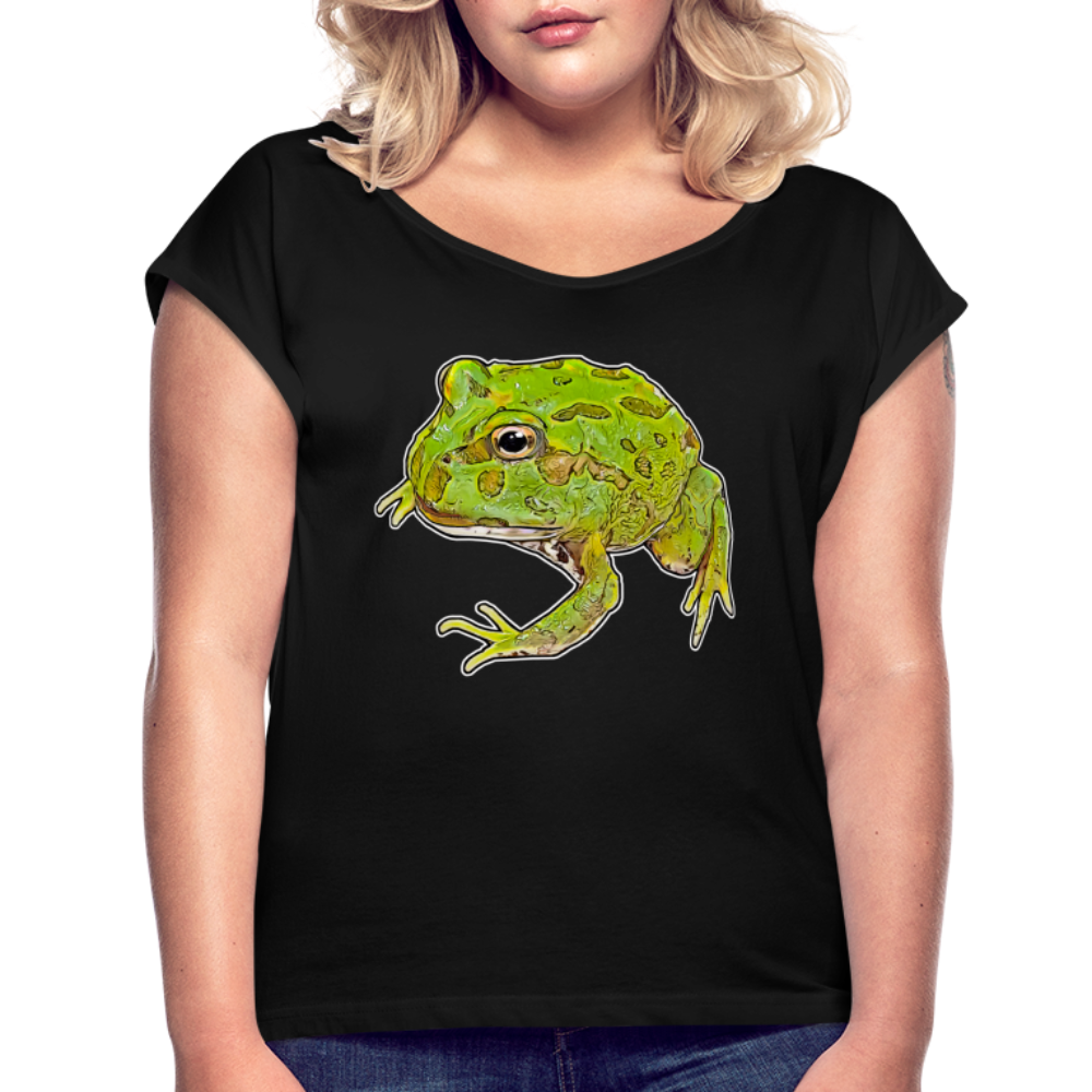 Frauen T-Shirt mit gerollten Ärmeln Ceratophrys cranwelli Peppermint Blue - Schwarz