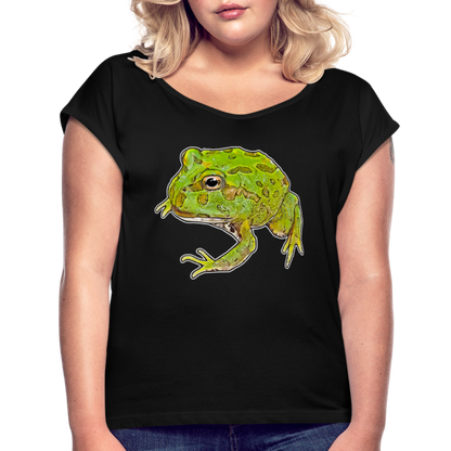 Frauen T-Shirt mit gerollten Ärmeln Ceratophrys cranwelli Peppermint Blue - Schwarz
