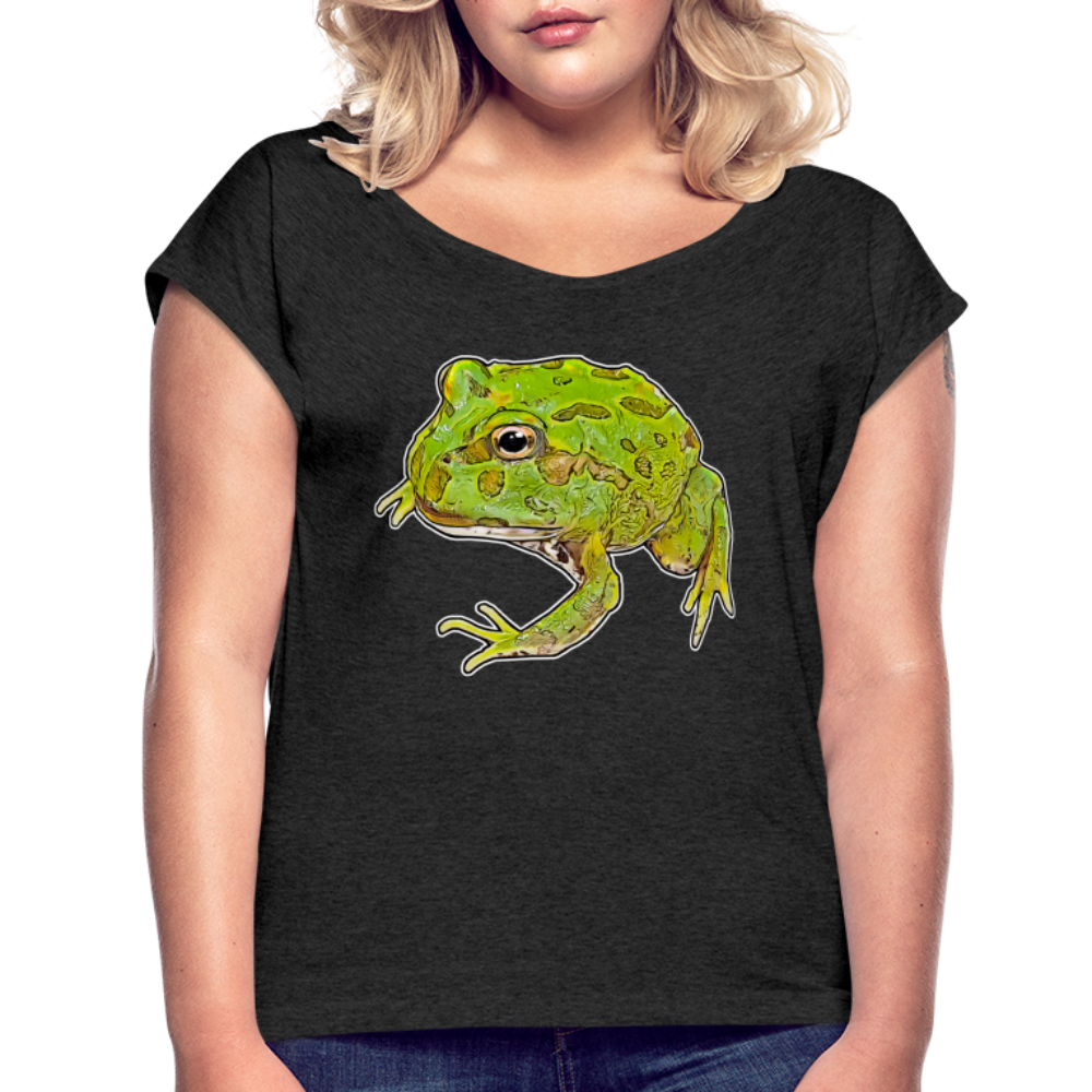 Frauen T-Shirt mit gerollten Ärmeln Ceratophrys cranwelli Peppermint Blue - Schwarz meliert