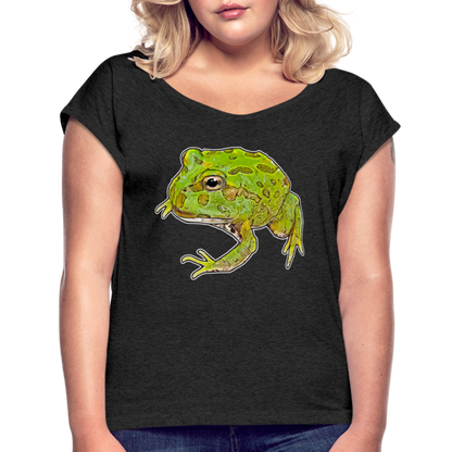 Frauen T-Shirt mit gerollten Ärmeln Ceratophrys cranwelli Peppermint Blue - Schwarz meliert