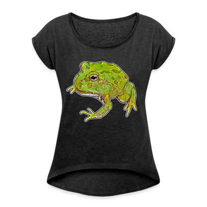 Frauen T-Shirt mit gerollten Ärmeln Ceratophrys cranwelli Peppermint Blue - Schwarz meliert