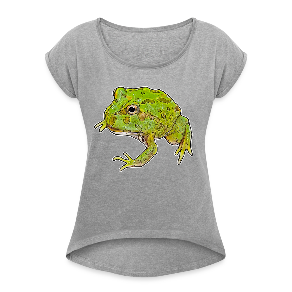 Frauen T-Shirt mit gerollten Ärmeln Ceratophrys cranwelli Peppermint Blue - Grau meliert