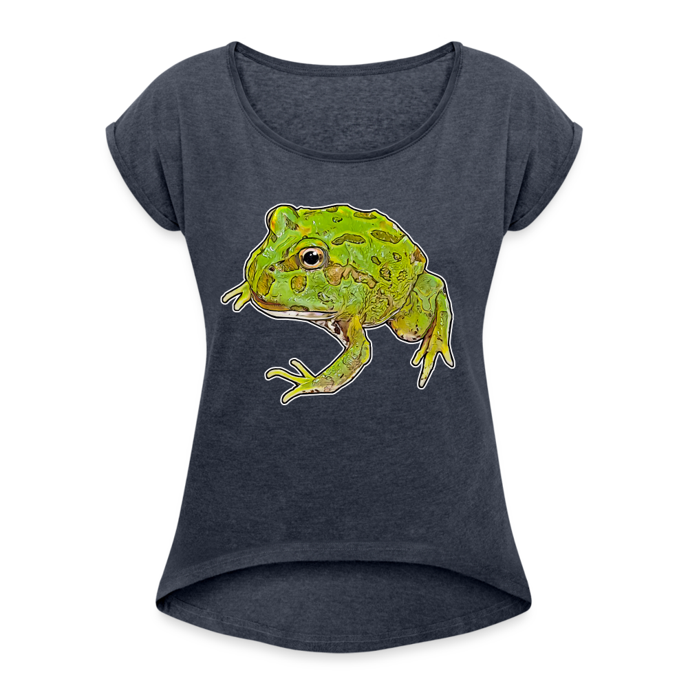 Frauen T-Shirt mit gerollten Ärmeln Ceratophrys cranwelli Peppermint Blue - Navy meliert