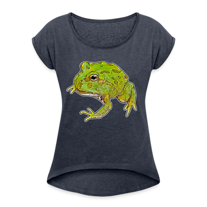 Frauen T-Shirt mit gerollten Ärmeln Ceratophrys cranwelli Peppermint Blue - Navy meliert
