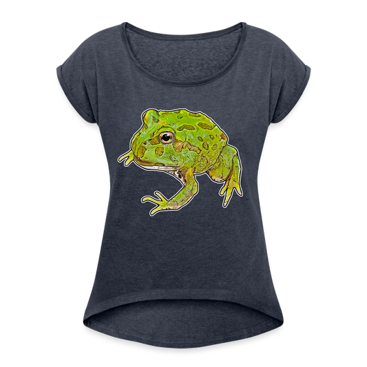 Frauen T-Shirt mit gerollten Ärmeln Ceratophrys cranwelli Peppermint Blue - Navy meliert