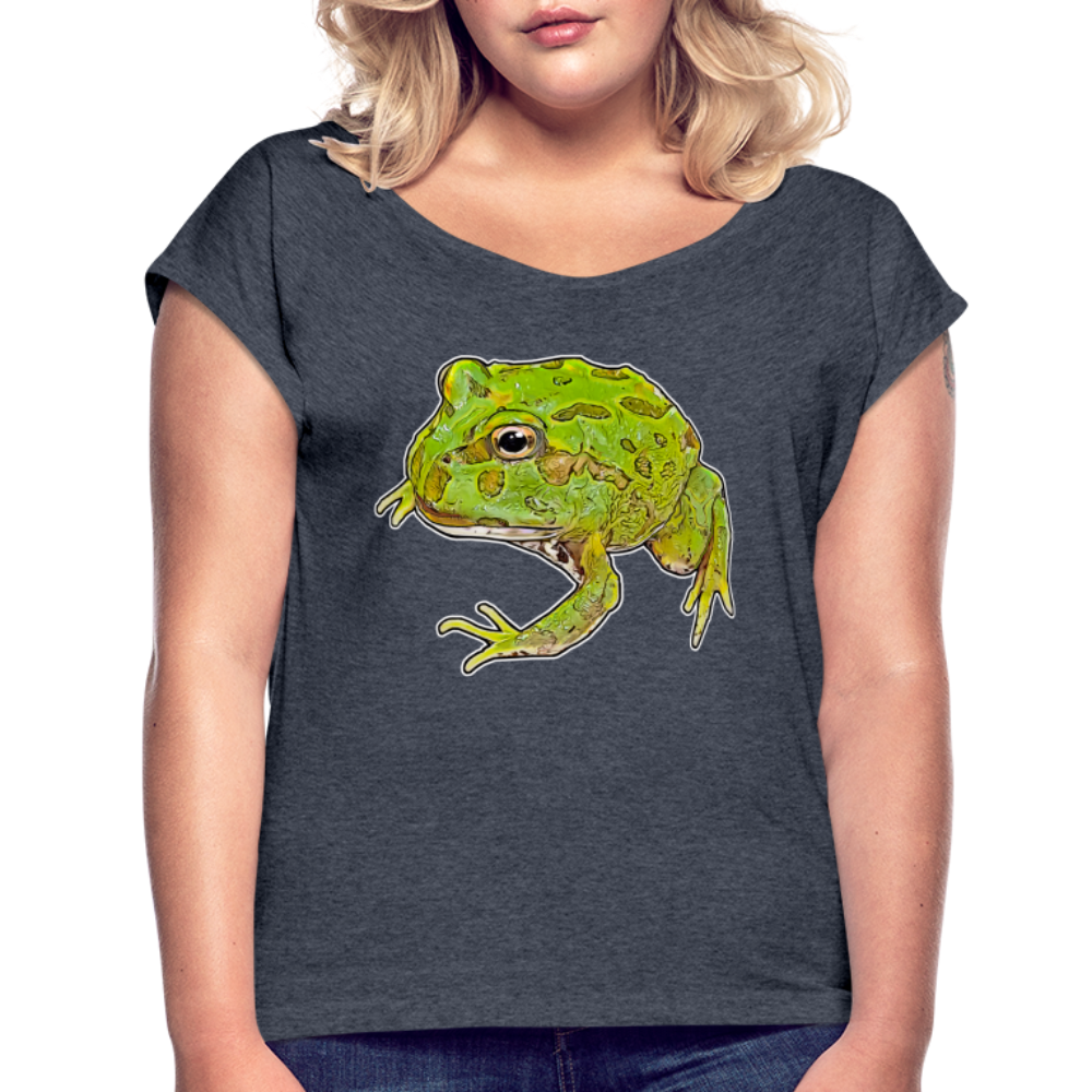 Frauen T-Shirt mit gerollten Ärmeln Ceratophrys cranwelli Peppermint Blue - Navy meliert