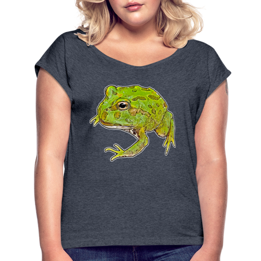 Frauen T-Shirt mit gerollten Ärmeln Ceratophrys cranwelli Peppermint Blue - Navy meliert