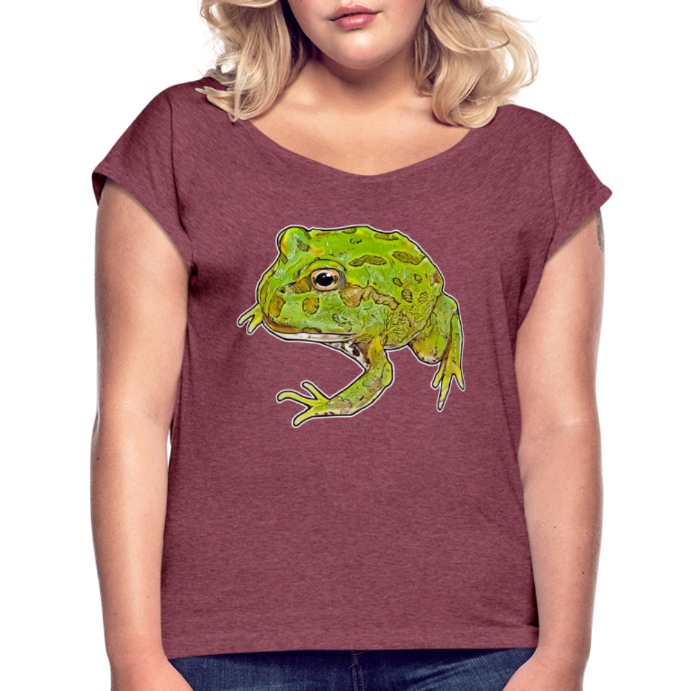 Frauen T-Shirt mit gerollten Ärmeln Ceratophrys cranwelli Peppermint Blue - Bordeauxrot meliert