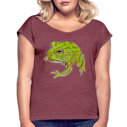 Frauen T-Shirt mit gerollten Ärmeln Ceratophrys cranwelli Peppermint Blue - Bordeauxrot meliert