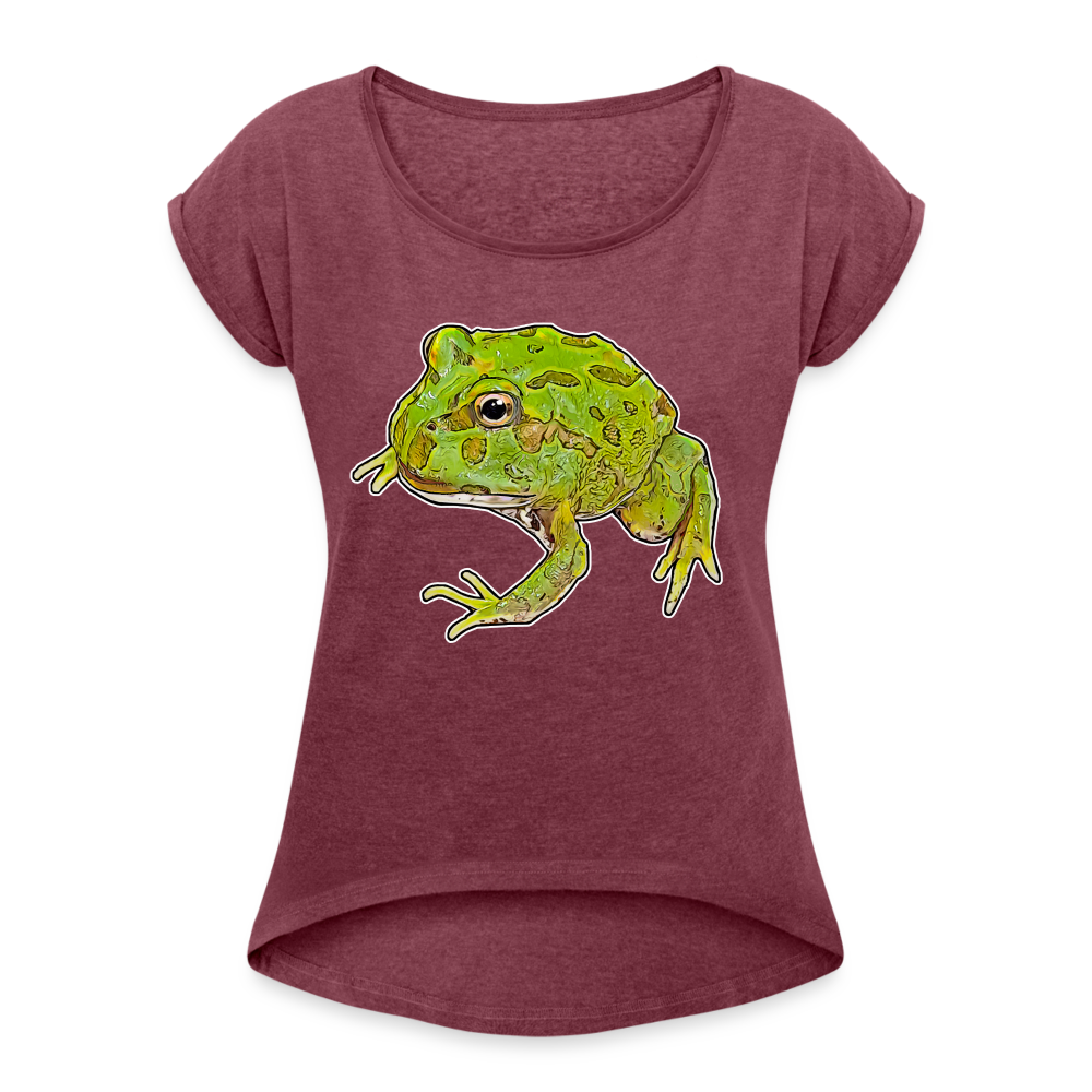 Frauen T-Shirt mit gerollten Ärmeln Ceratophrys cranwelli Peppermint Blue - Bordeauxrot meliert