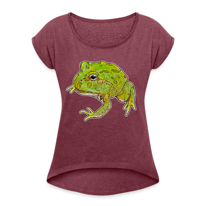 Frauen T-Shirt mit gerollten Ärmeln Ceratophrys cranwelli Peppermint Blue - Bordeauxrot meliert