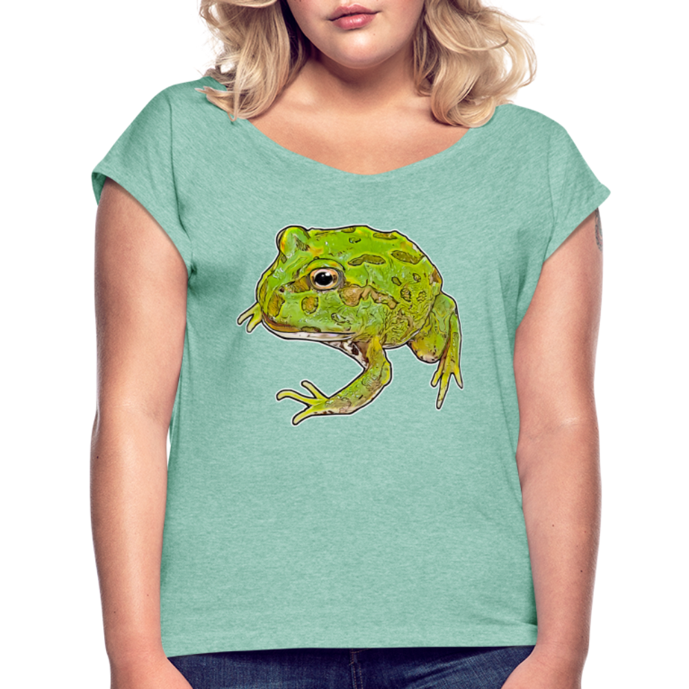Frauen T-Shirt mit gerollten Ärmeln Ceratophrys cranwelli Peppermint Blue - Minze meliert