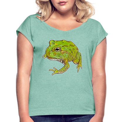 Frauen T-Shirt mit gerollten Ärmeln Ceratophrys cranwelli Peppermint Blue - Minze meliert