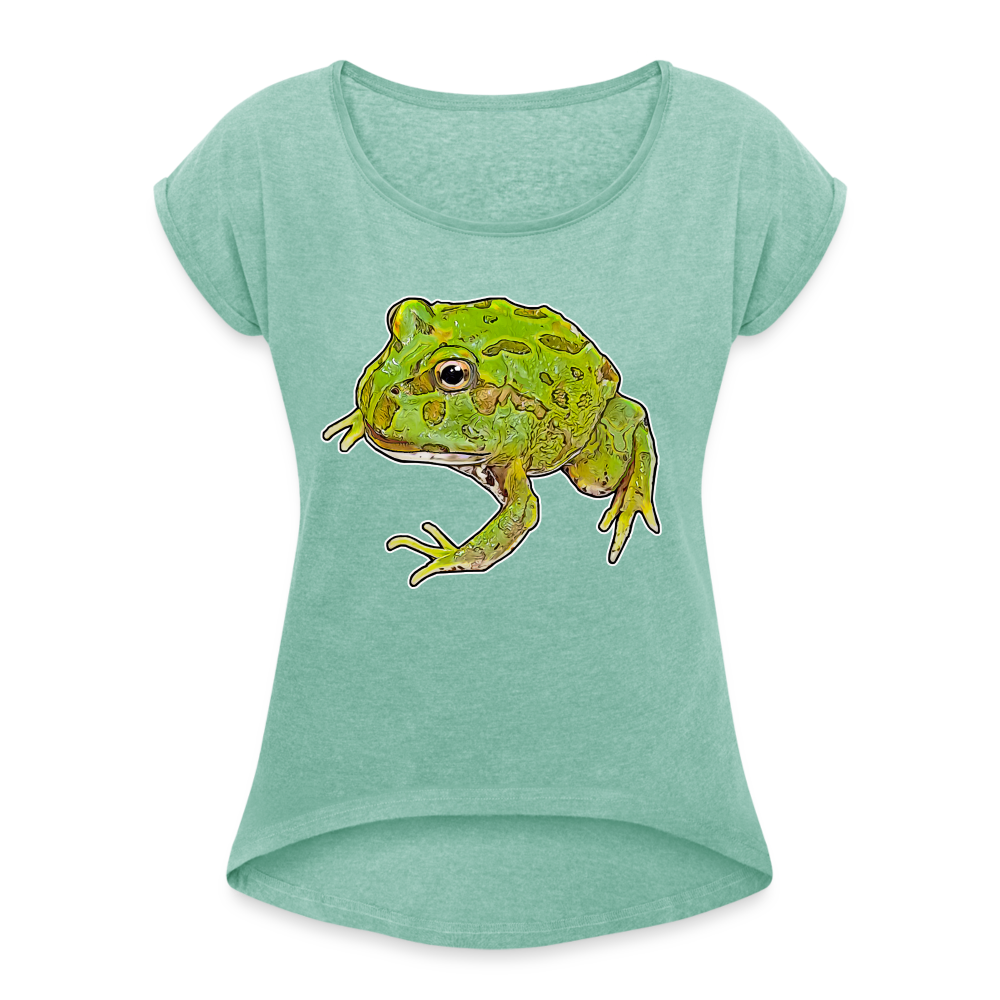 Frauen T-Shirt mit gerollten Ärmeln Ceratophrys cranwelli Peppermint Blue - Minze meliert