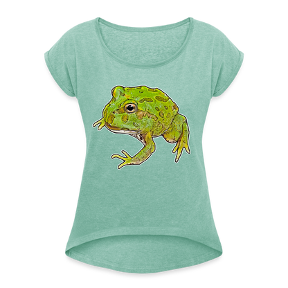 Frauen T-Shirt mit gerollten Ärmeln Ceratophrys cranwelli Peppermint Blue - Minze meliert