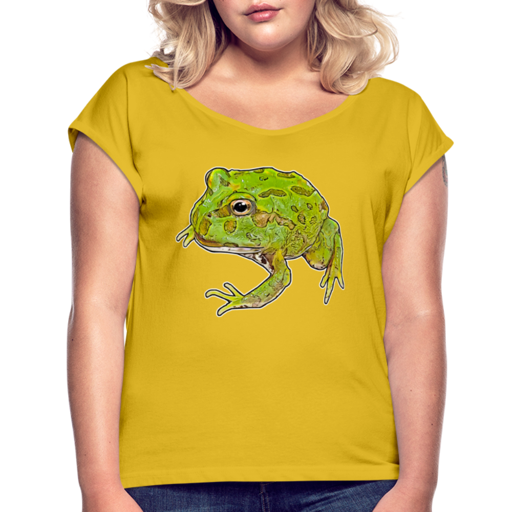Frauen T-Shirt mit gerollten Ärmeln Ceratophrys cranwelli Peppermint Blue - Senfgelb