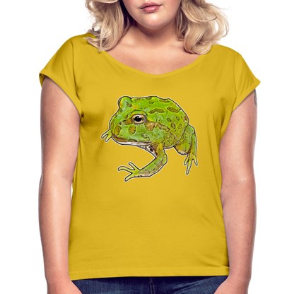 Frauen T-Shirt mit gerollten Ärmeln Ceratophrys cranwelli Peppermint Blue - Senfgelb
