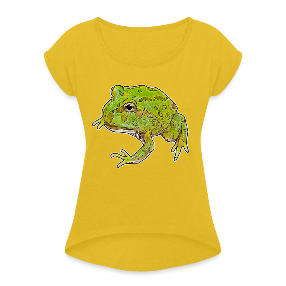 Frauen T-Shirt mit gerollten Ärmeln Ceratophrys cranwelli Peppermint Blue - Senfgelb