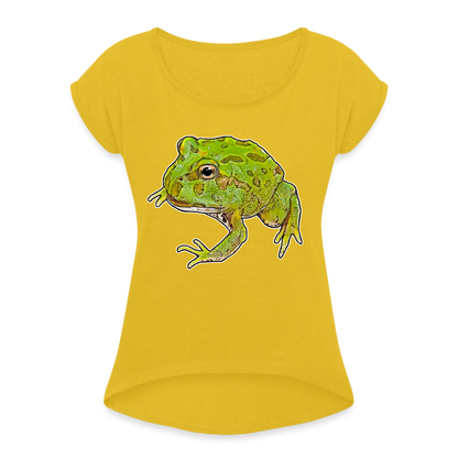 Frauen T-Shirt mit gerollten Ärmeln Ceratophrys cranwelli Peppermint Blue - Senfgelb
