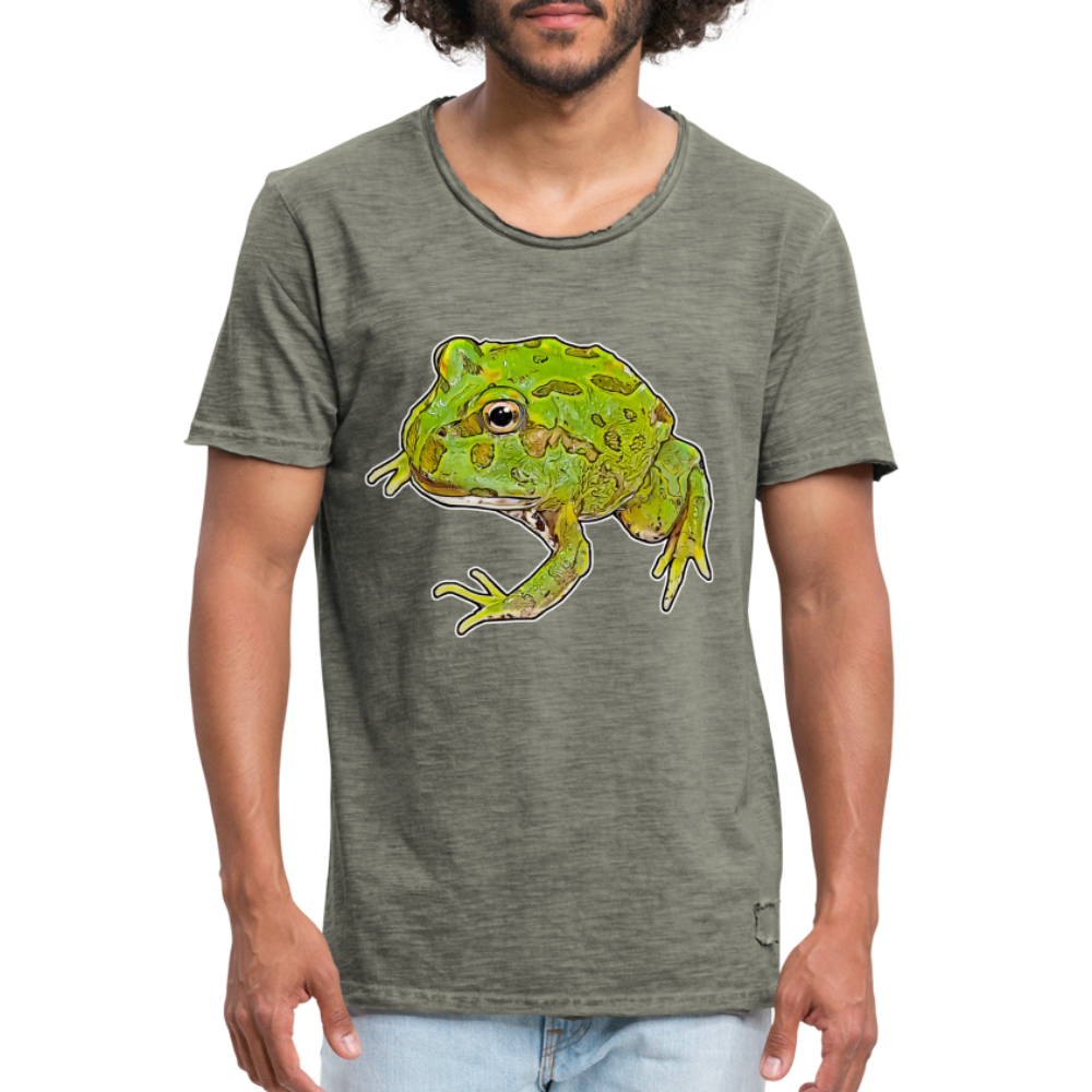 Männer Vintage T-Shirt Ceratophrys cranwelli Peppermint Blue - Vintage Khaki