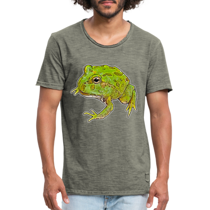 Männer Vintage T-Shirt Ceratophrys cranwelli Peppermint Blue - Vintage Khaki