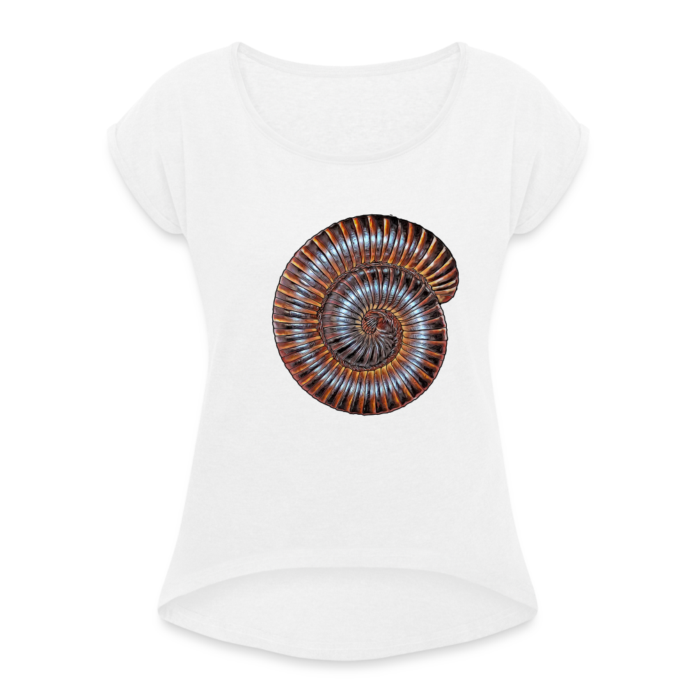 Frauen T-Shirt mit gerollten Ärmeln Archispirostreptus gigas - weiß