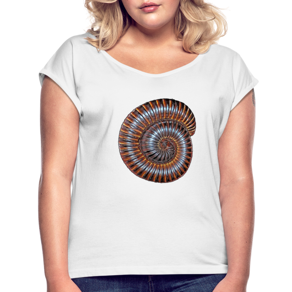 Frauen T-Shirt mit gerollten Ärmeln Archispirostreptus gigas - weiß