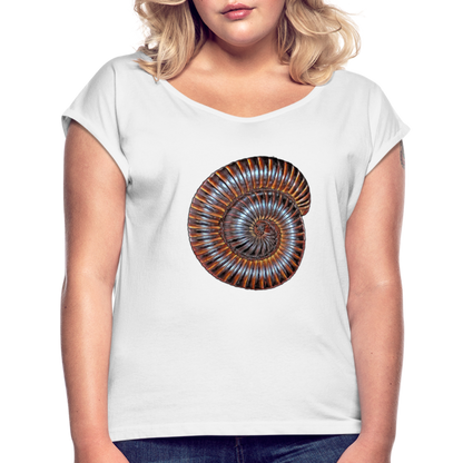 Frauen T-Shirt mit gerollten Ärmeln Archispirostreptus gigas - weiß