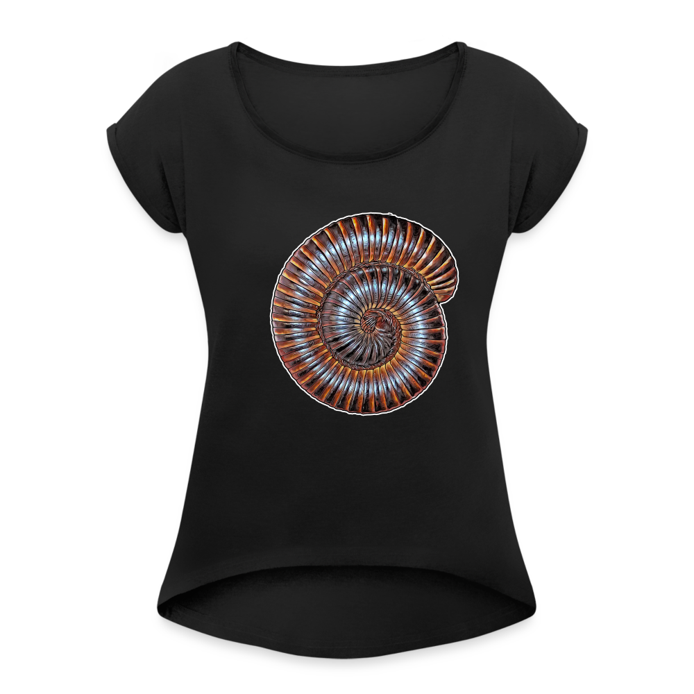 Frauen T-Shirt mit gerollten Ärmeln Archispirostreptus gigas - Schwarz
