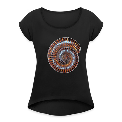 Frauen T-Shirt mit gerollten Ärmeln Archispirostreptus gigas - Schwarz