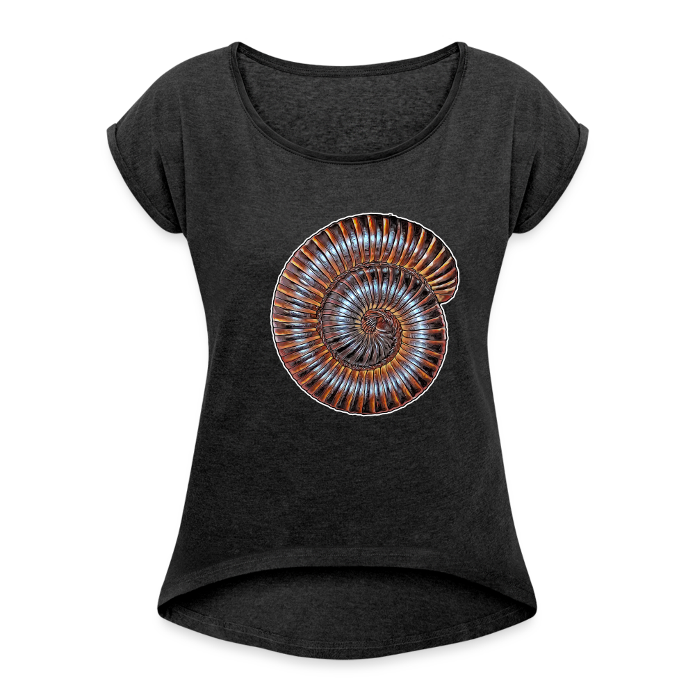 Frauen T-Shirt mit gerollten Ärmeln Archispirostreptus gigas - Schwarz meliert