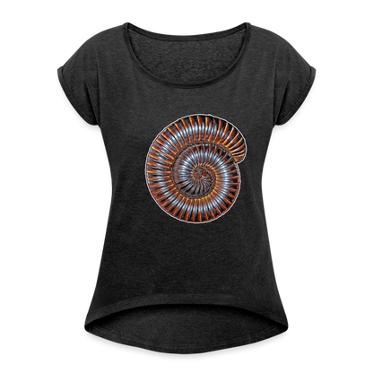 Frauen T-Shirt mit gerollten Ärmeln Archispirostreptus gigas - Schwarz meliert