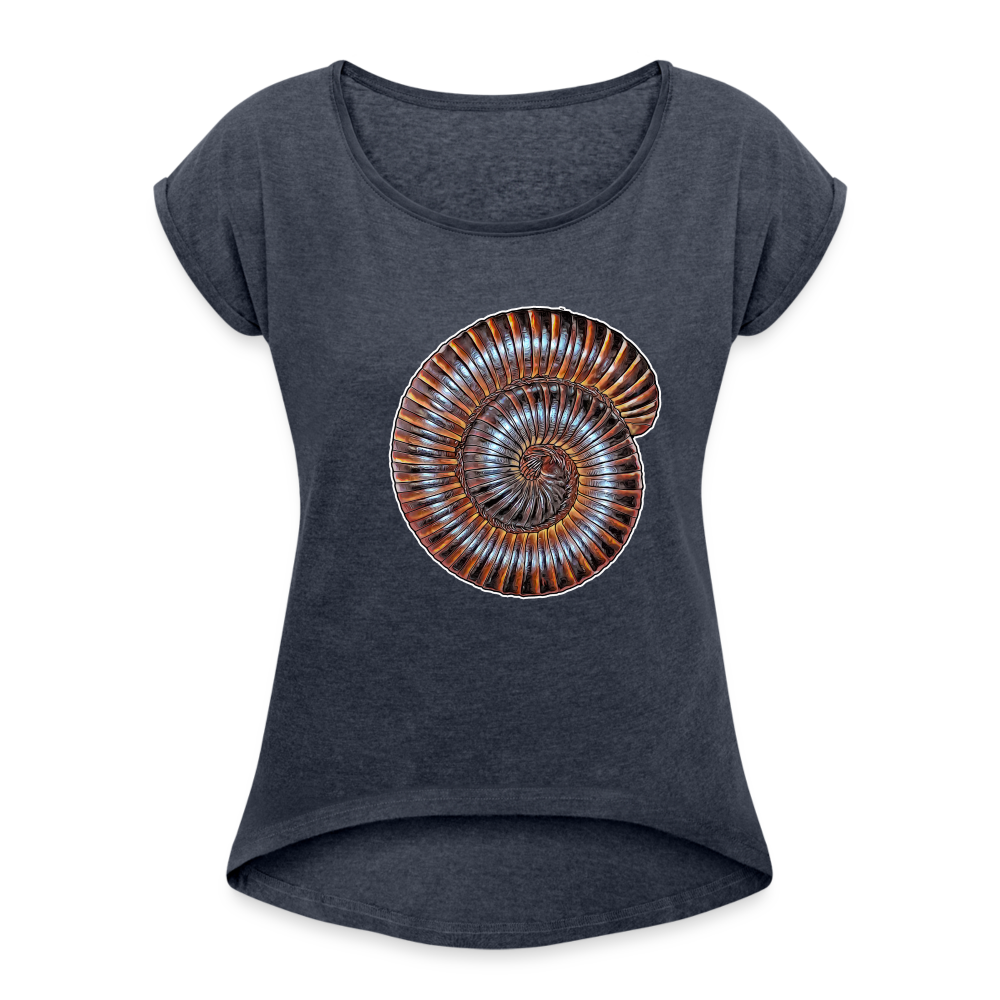 Frauen T-Shirt mit gerollten Ärmeln Archispirostreptus gigas - Navy meliert
