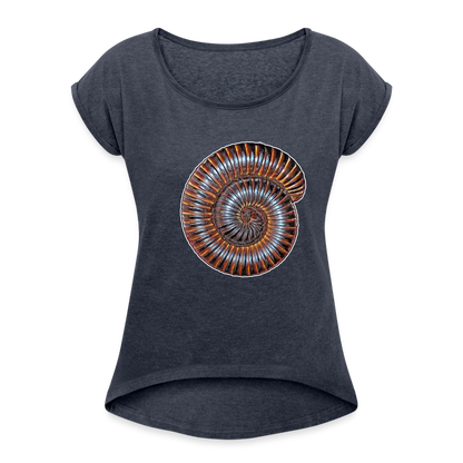 Frauen T-Shirt mit gerollten Ärmeln Archispirostreptus gigas - Navy meliert
