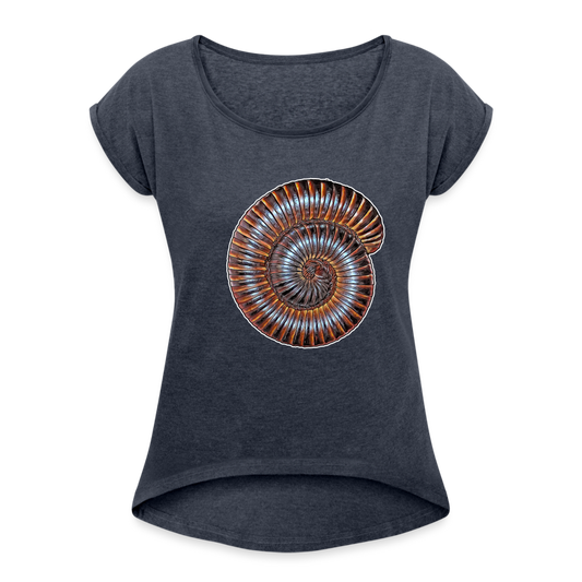 Frauen T-Shirt mit gerollten Ärmeln Archispirostreptus gigas - Navy meliert
