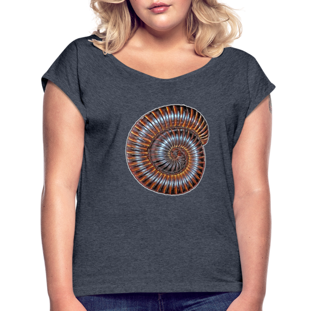 Frauen T-Shirt mit gerollten Ärmeln Archispirostreptus gigas - Navy meliert