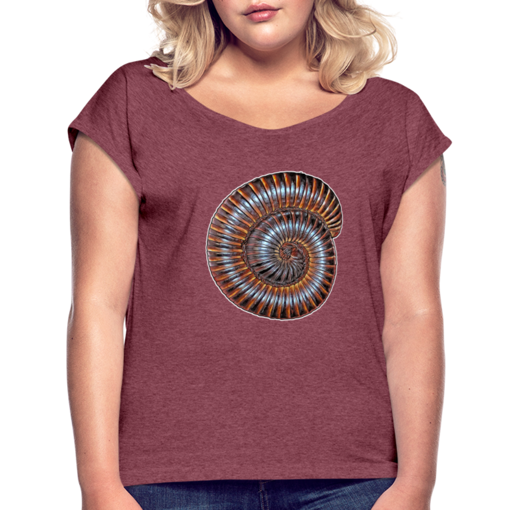 Frauen T-Shirt mit gerollten Ärmeln Archispirostreptus gigas - Bordeauxrot meliert