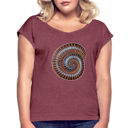 Frauen T-Shirt mit gerollten Ärmeln Archispirostreptus gigas - Bordeauxrot meliert