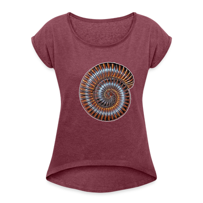 Frauen T-Shirt mit gerollten Ärmeln Archispirostreptus gigas - Bordeauxrot meliert