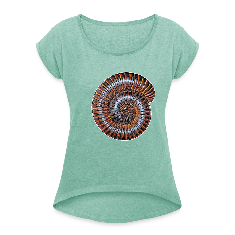 Frauen T-Shirt mit gerollten Ärmeln Archispirostreptus gigas - Minze meliert