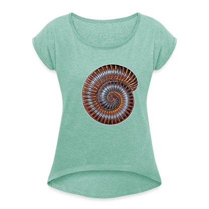 Frauen T-Shirt mit gerollten Ärmeln Archispirostreptus gigas - Minze meliert