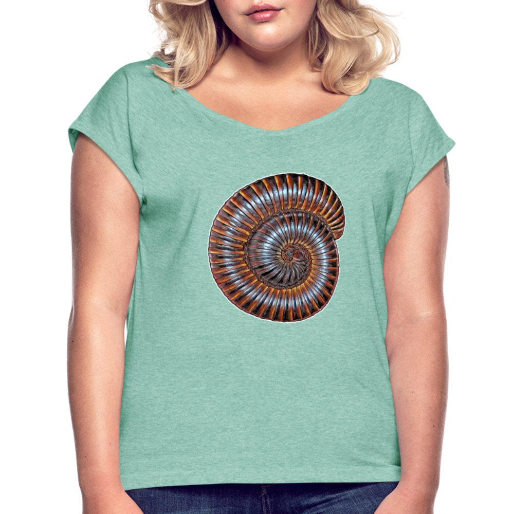 Frauen T-Shirt mit gerollten Ärmeln Archispirostreptus gigas - Minze meliert