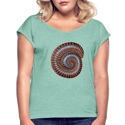 Frauen T-Shirt mit gerollten Ärmeln Archispirostreptus gigas - Minze meliert