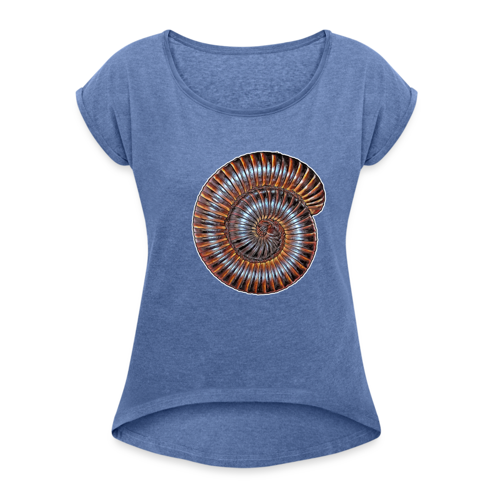 Frauen T-Shirt mit gerollten Ärmeln Archispirostreptus gigas - Denim meliert