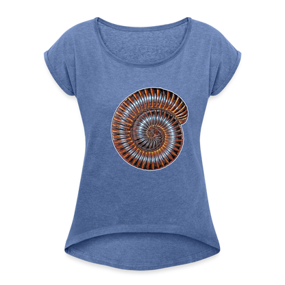 Frauen T-Shirt mit gerollten Ärmeln Archispirostreptus gigas - Denim meliert