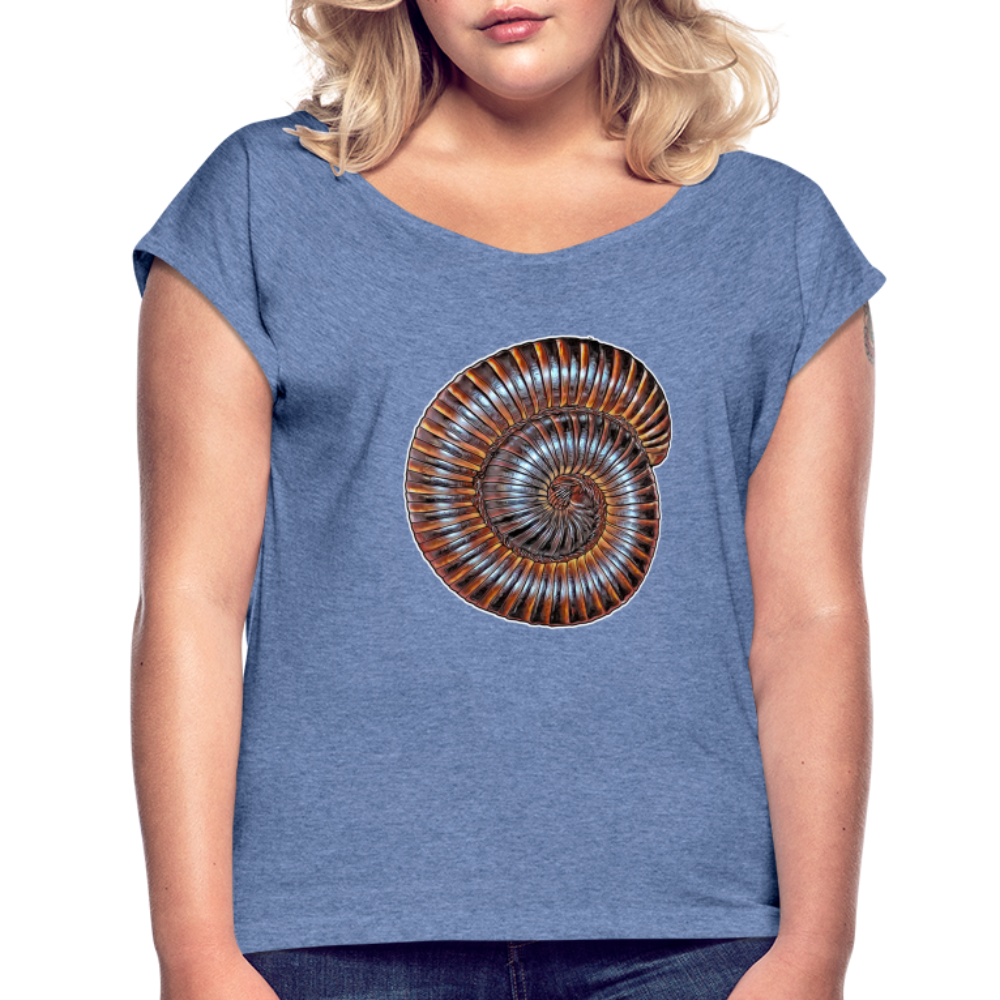 Frauen T-Shirt mit gerollten Ärmeln Archispirostreptus gigas - Denim meliert