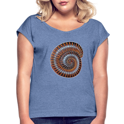 Frauen T-Shirt mit gerollten Ärmeln Archispirostreptus gigas - Denim meliert